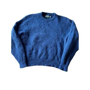 Vintage American Eagle USA Made Blue Black Knit Wool Nylon XL Sweater